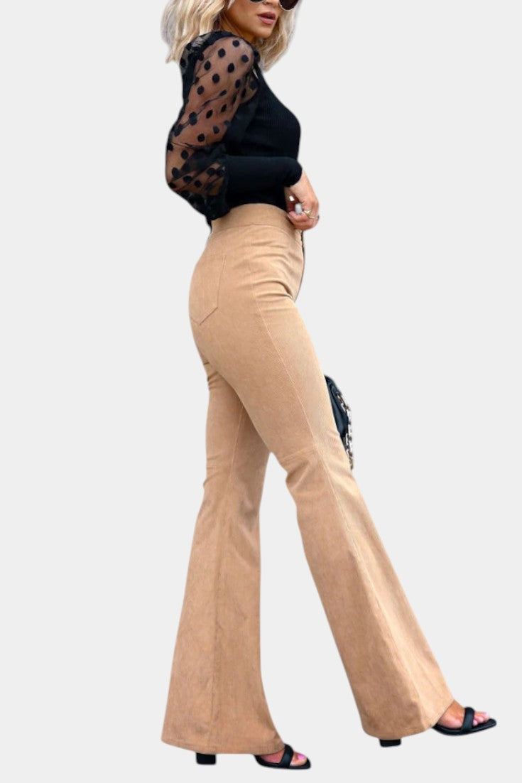Cloe Pantalones de Terciopelo de Pierna Ancha de Cintura Alta