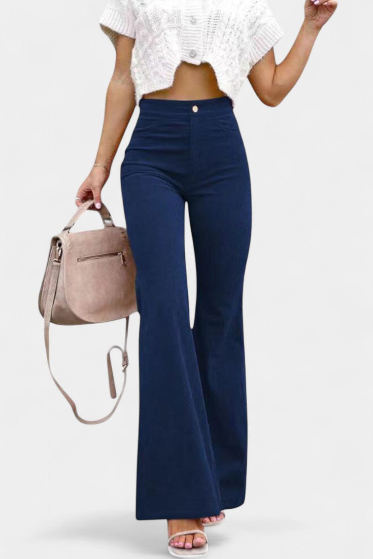 Cloe Pantalones de Terciopelo de Pierna Ancha de Cintura Alta