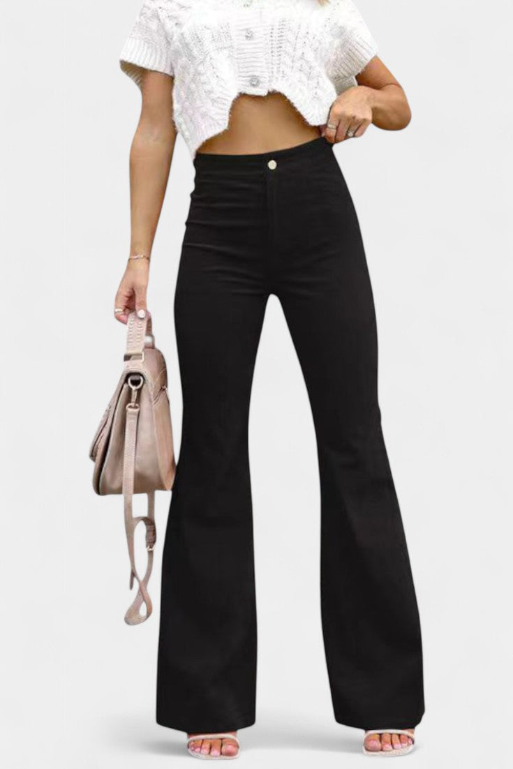 Cloe Pantalones de Terciopelo de Pierna Ancha de Cintura Alta