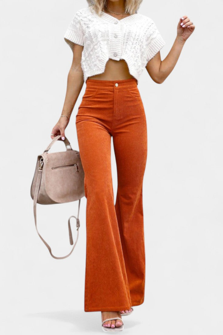 Cloe Pantalones de Terciopelo de Pierna Ancha de Cintura Alta