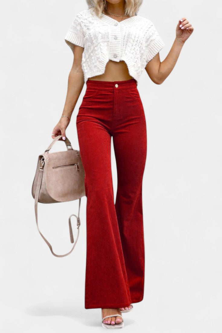 Cloe Pantalones de Terciopelo de Pierna Ancha de Cintura Alta