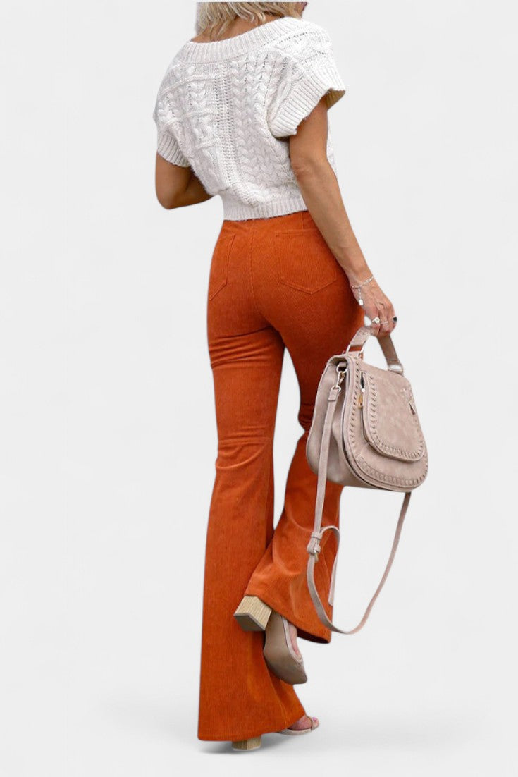 Cloe Pantalones de Terciopelo de Pierna Ancha de Cintura Alta