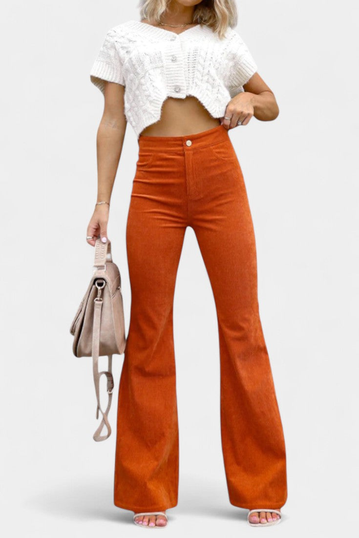 Cloe Pantalones de Terciopelo de Pierna Ancha de Cintura Alta